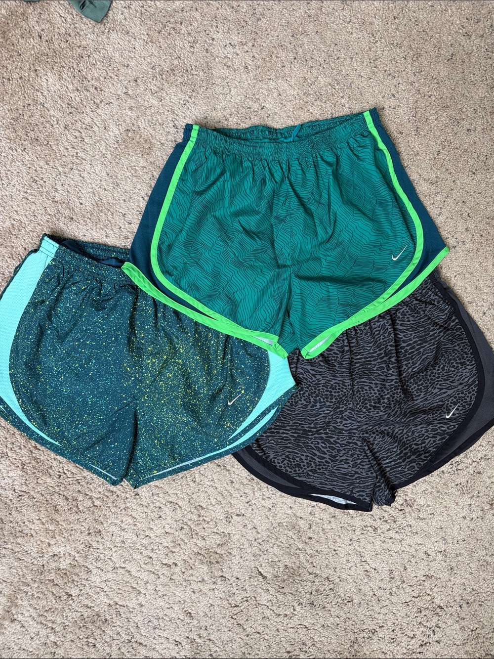 Nike Women's Dry Fit Teal, Mint and Black Athletic Shorts Trio set of 3. Sz M